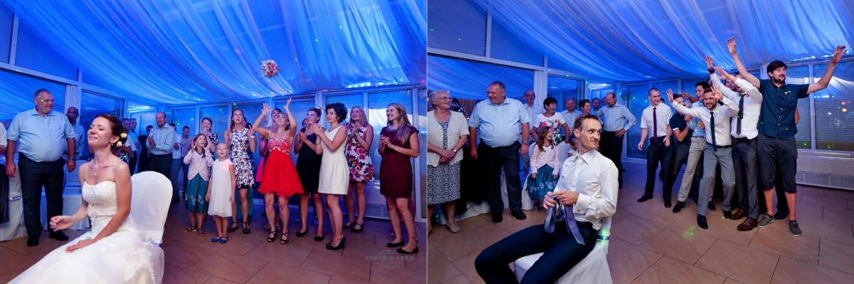 fotografia ślubna katowice - Łapanie bukietu i krawatu